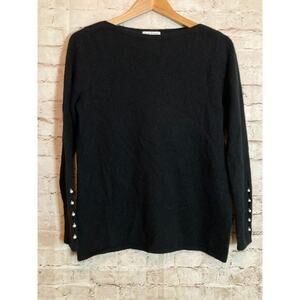 Belford Cashmere Sweater Womens Medium Black Lightweight Pullover Pearl Beading